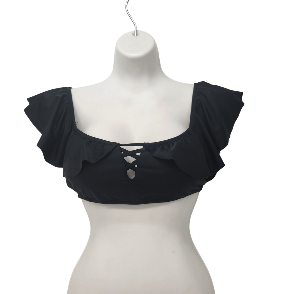 Altar'd State Black Ruffle Lace Up Swim Top Square Neck Cottagecore Medium